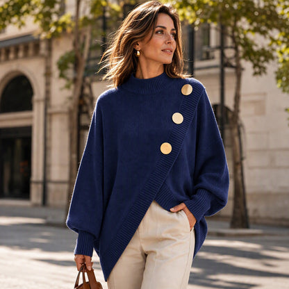 🧣Mock Neck Warmth, Cozy Knit🧶 Women's Asymmetric Hem Mock Neck Knit Sweater – Soft & Skin-Friendly, Warm Coverage ✨