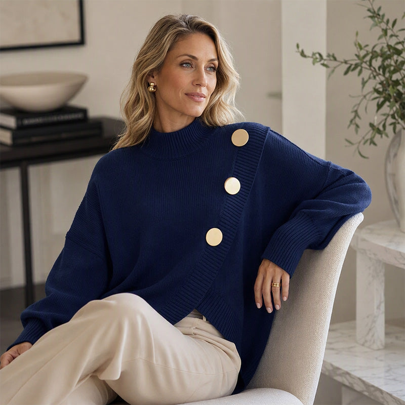 🧣Mock Neck Warmth, Cozy Knit🧶 Women's Asymmetric Hem Mock Neck Knit Sweater – Soft & Skin-Friendly, Warm Coverage ✨