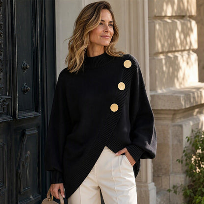🧣Mock Neck Warmth, Cozy Knit🧶 Women's Asymmetric Hem Mock Neck Knit Sweater – Soft & Skin-Friendly, Warm Coverage ✨