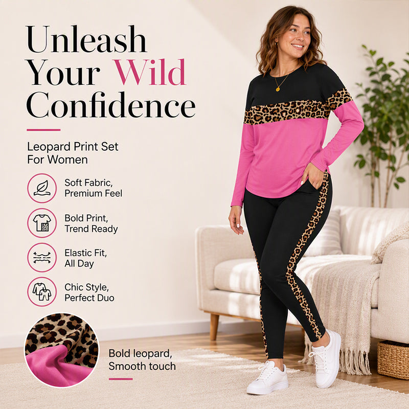 👗Two-Piece Set, Effortless & Versatile✨ Women's Leopard Print Casual Set – One Set Solution, Easy to Style ✨