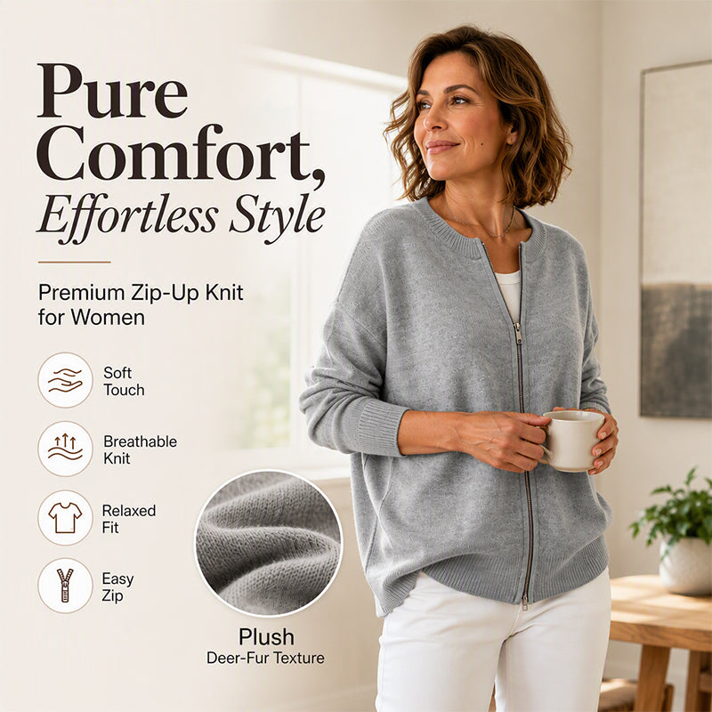 ☁️Soft Knit, Cozy Warmth🧶 Women's Casual Zip-Up Knit Jacket – Skin-Friendly & Warm ✨