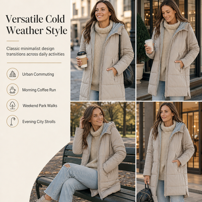 🧥Thick Cotton Warmth, Long-Line Heat❄️ Women's Hooded Padded Coat – Thick Filling & Long Drape | Fall & Winter Warmth, Slim Fit ✨