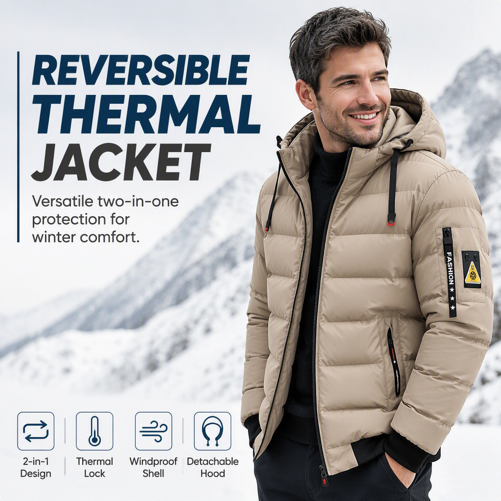 🔥Triple-Layer Thermal Lock, Severe Cold Warmth❄️ Men's Hooded Reversible Warm Coat – Thick Padding, Windproof & Cold-Resistant ✨