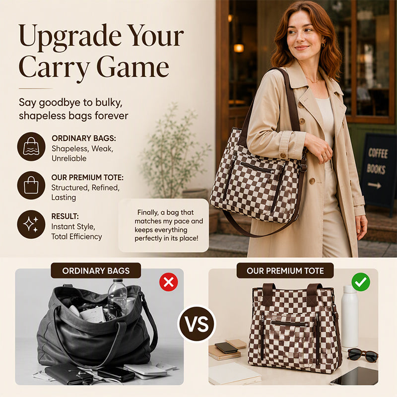 👜 Casual Large Capacity Checkerboard Tote Bag