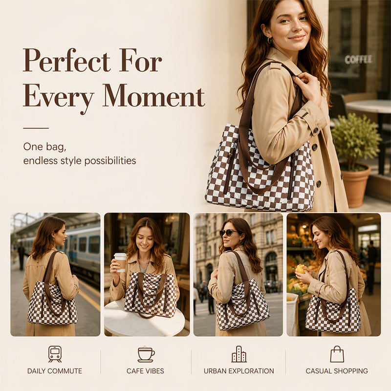 👜 Casual Large Capacity Checkerboard Tote Bag