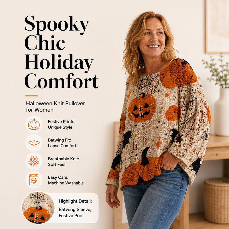 🎃Halloween Pumpkin, Crochet Knit👚 Women's Halloween Pumpkin Crochet Knit Top – Festive Vibe, Cute & Playful ✨