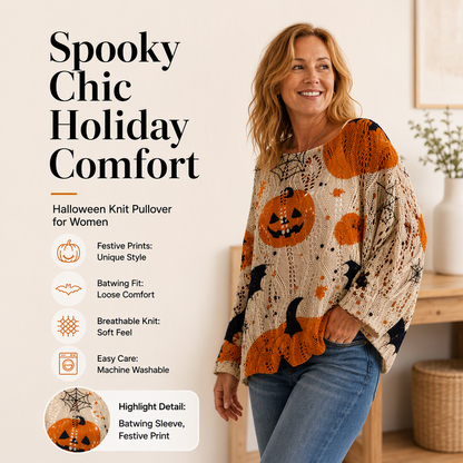 🎃Halloween Pumpkin, Crochet Knit👚 Women's Halloween Pumpkin Crochet Knit Top – Festive Vibe, Cute & Playful ✨