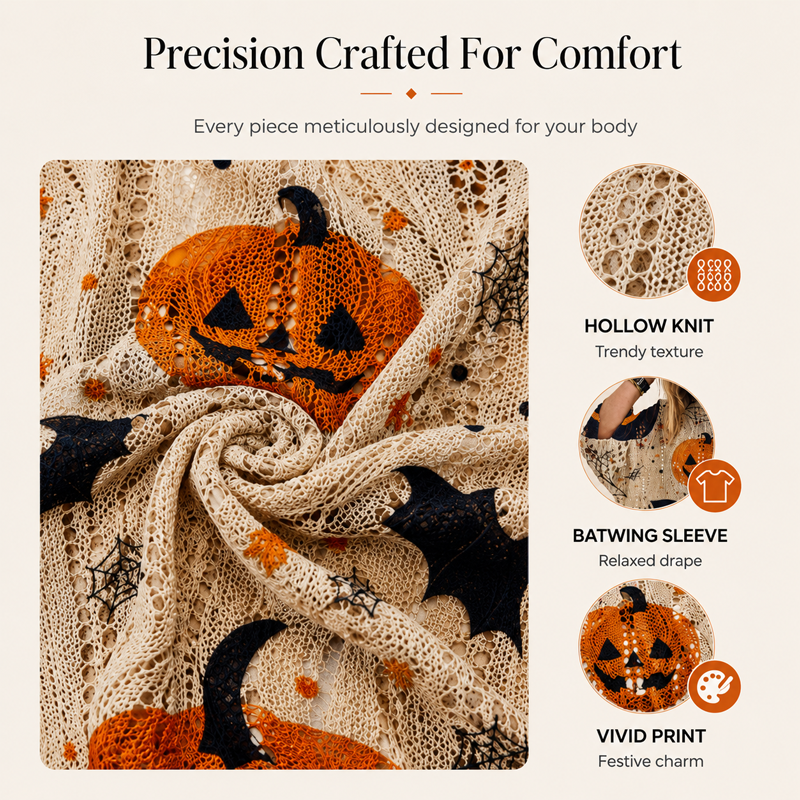 🎃Halloween Pumpkin, Crochet Knit👚 Women's Halloween Pumpkin Crochet Knit Top – Festive Vibe, Cute & Playful ✨