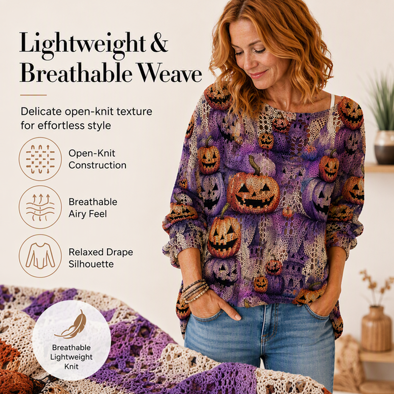 🎃Halloween Pumpkin, Crochet Knit👚 Women's Halloween Pumpkin Crochet Knit Top – Festive Vibe, Cute & Playful ✨