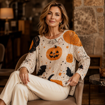 🎃Halloween Pumpkin, Crochet Knit👚 Women's Halloween Pumpkin Crochet Knit Top – Festive Vibe, Cute & Playful ✨