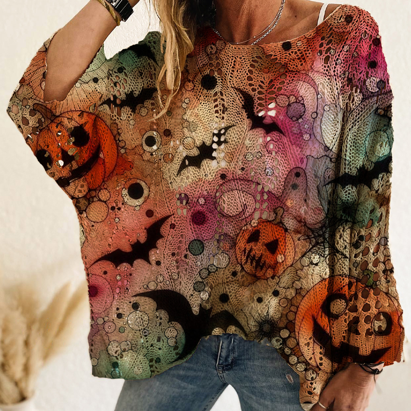 🎃Halloween Pumpkin, Crochet Knit👚 Women's Halloween Pumpkin Crochet Knit Top – Festive Vibe, Cute & Playful ✨