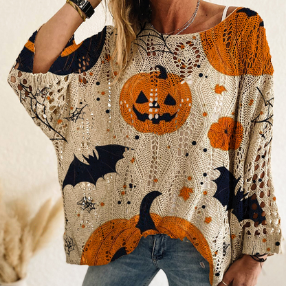 🎃Halloween Pumpkin, Crochet Knit👚 Women's Halloween Pumpkin Crochet Knit Top – Festive Vibe, Cute & Playful ✨