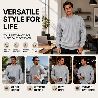 🧣Knit Warmth, Fall & Winter Layer – Men's Cable Knit Crewneck Sweatshirt ✨