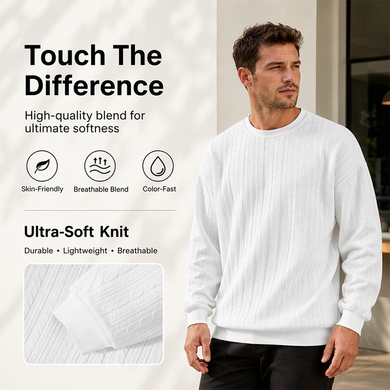 🧣Knit Warmth, Fall & Winter Layer – Men's Cable Knit Crewneck Sweatshirt ✨