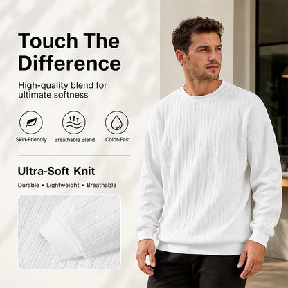 🧣Knit Warmth, Fall & Winter Layer – Men's Cable Knit Crewneck Sweatshirt ✨