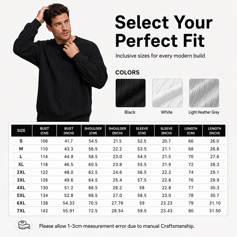🧣Knit Warmth, Fall & Winter Layer – Men's Cable Knit Crewneck Sweatshirt ✨