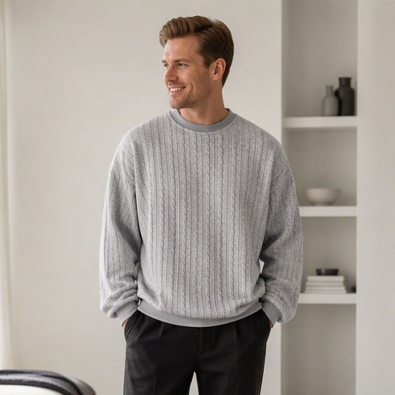 🧣Knit Warmth, Fall & Winter Layer – Men's Cable Knit Crewneck Sweatshirt ✨