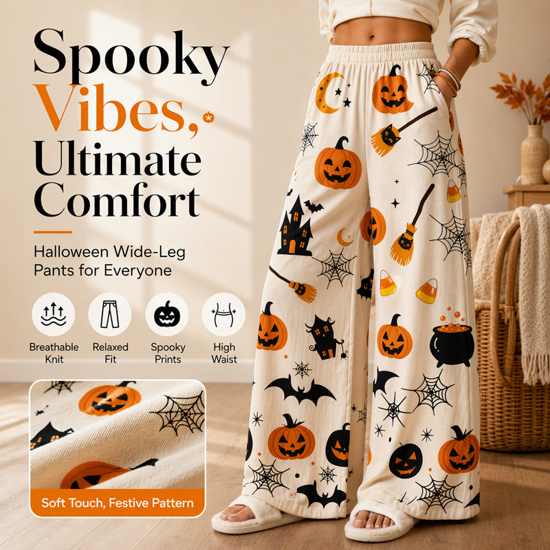 🎃Halloween Digital Print, Wide-Leg Comfort – Women's Halloween Print Wide-Leg Pants ✨