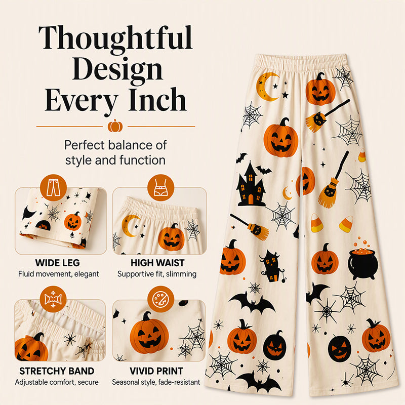 🎃Halloween Digital Print, Wide-Leg Comfort – Women's Halloween Print Wide-Leg Pants ✨