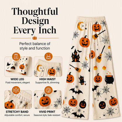 🎃Halloween Digital Print, Wide-Leg Comfort – Women's Halloween Print Wide-Leg Pants ✨