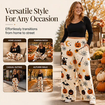 🎃Halloween Digital Print, Wide-Leg Comfort – Women's Halloween Print Wide-Leg Pants ✨