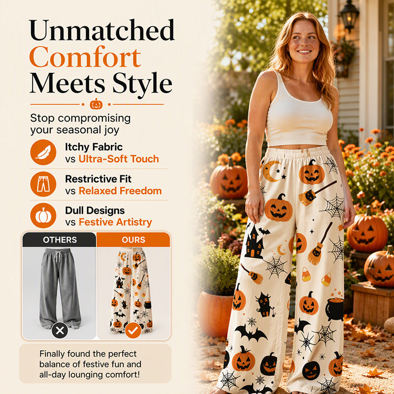 🎃Halloween Digital Print, Wide-Leg Comfort – Women's Halloween Print Wide-Leg Pants ✨