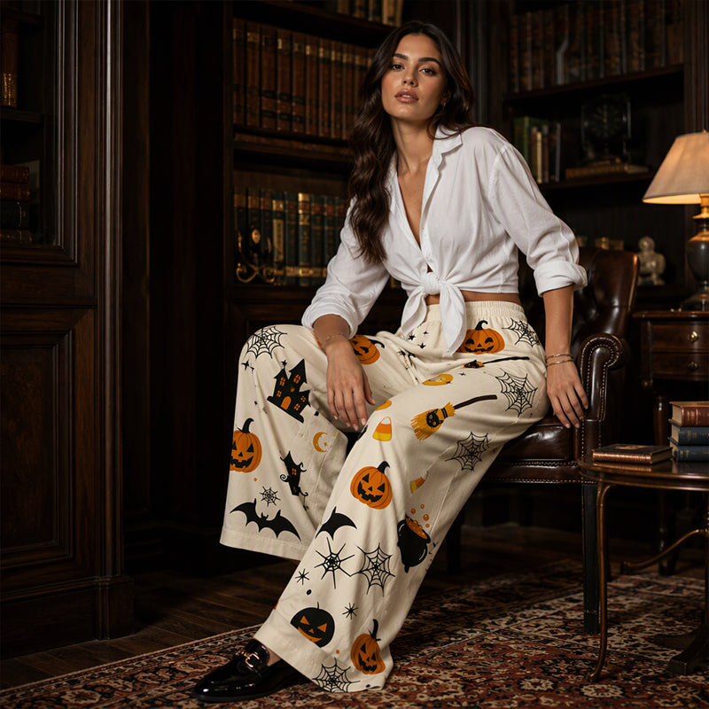 🎃Halloween Digital Print, Wide-Leg Comfort – Women's Halloween Print Wide-Leg Pants ✨