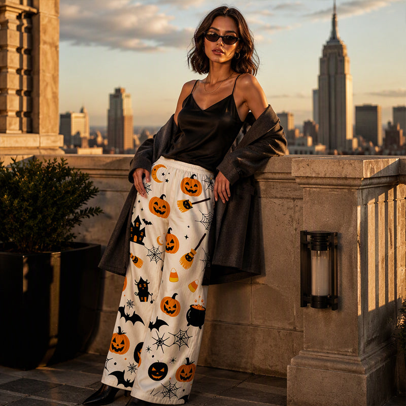 🎃Halloween Digital Print, Wide-Leg Comfort – Women's Halloween Print Wide-Leg Pants ✨