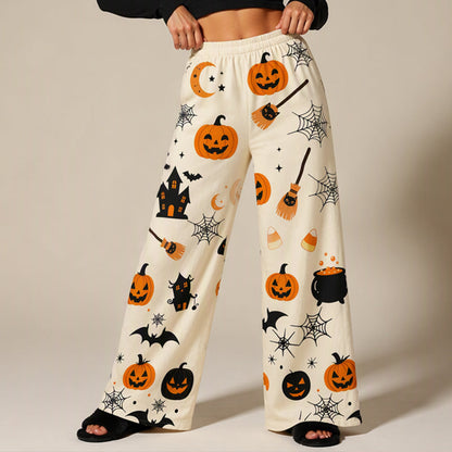 🎃Halloween Digital Print, Wide-Leg Comfort – Women's Halloween Print Wide-Leg Pants ✨