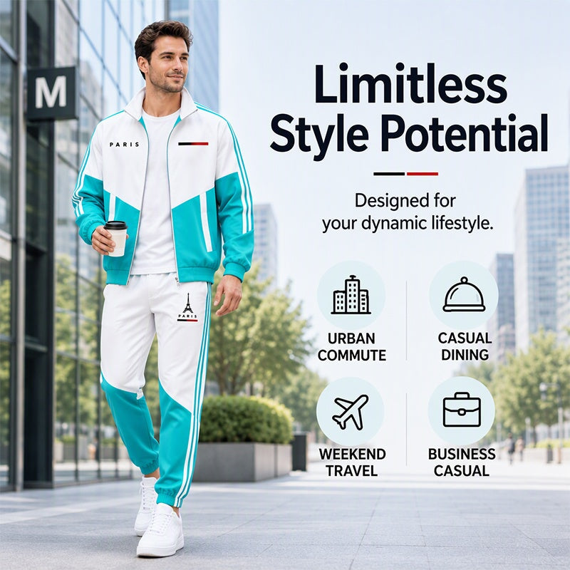 ☁️Comfortable & Adjustable, Everyday Versatile – Men's Colorblock Zip-Up Jacket & Drawstring Pants Set ✨