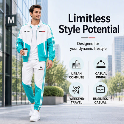 ☁️Comfortable & Adjustable, Everyday Versatile – Men's Colorblock Zip-Up Jacket & Drawstring Pants Set ✨