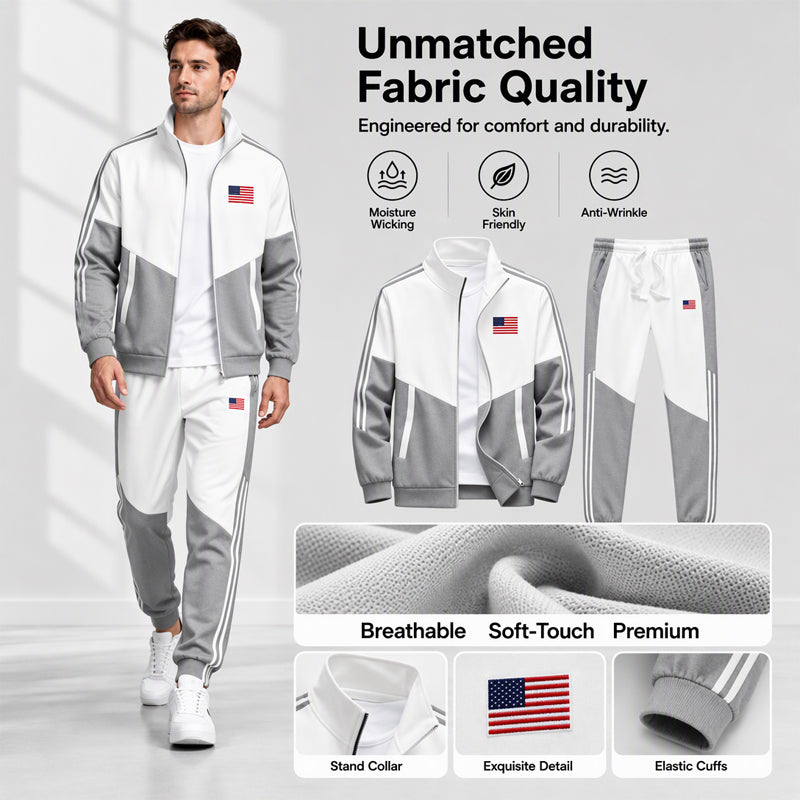 ☁️Comfortable & Adjustable, Everyday Versatile – Men's Colorblock Zip-Up Jacket & Drawstring Pants Set ✨