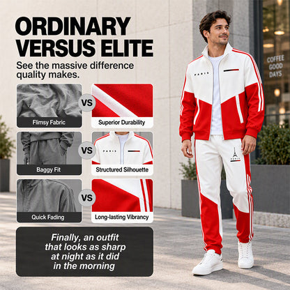 ☁️Comfortable & Adjustable, Everyday Versatile – Men's Colorblock Zip-Up Jacket & Drawstring Pants Set ✨