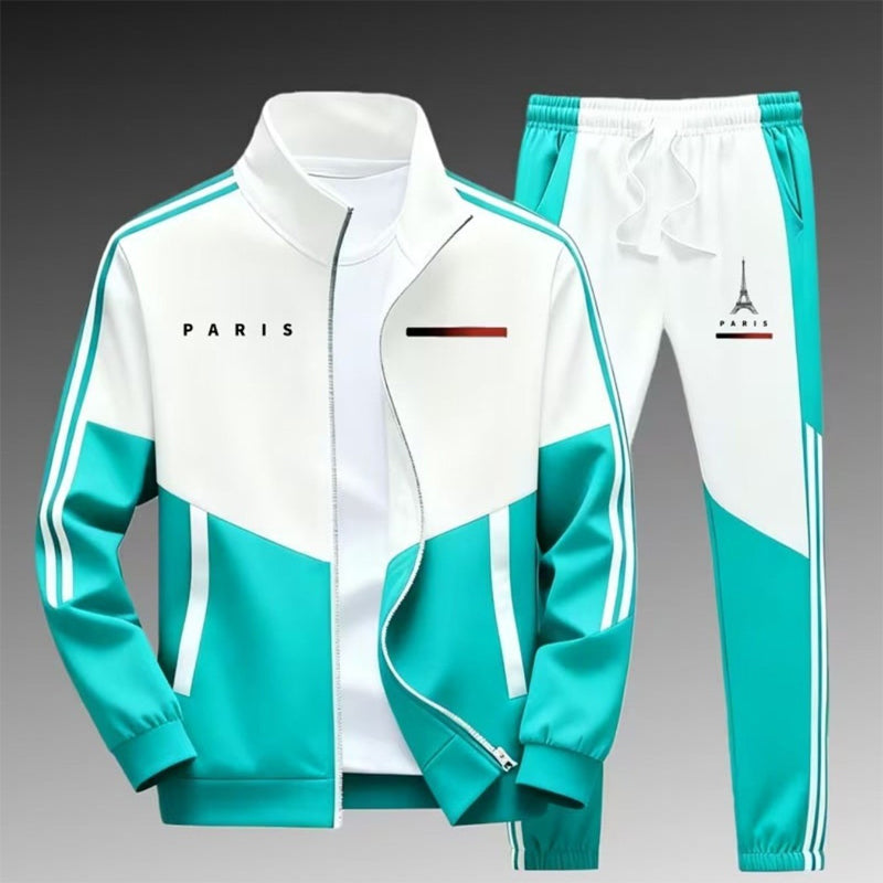 ☁️Comfortable & Adjustable, Everyday Versatile – Men's Colorblock Zip-Up Jacket & Drawstring Pants Set ✨