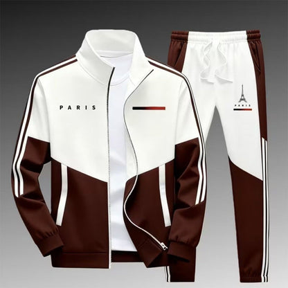 ☁️Comfortable & Adjustable, Everyday Versatile – Men's Colorblock Zip-Up Jacket & Drawstring Pants Set ✨