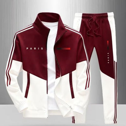 ☁️Comfortable & Adjustable, Everyday Versatile – Men's Colorblock Zip-Up Jacket & Drawstring Pants Set ✨