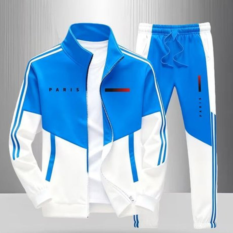 ☁️Comfortable & Adjustable, Everyday Versatile – Men's Colorblock Zip-Up Jacket & Drawstring Pants Set ✨