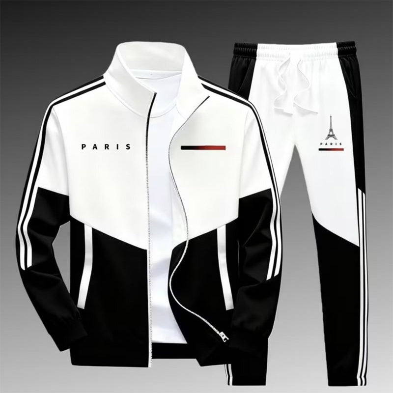 ☁️Comfortable & Adjustable, Everyday Versatile – Men's Colorblock Zip-Up Jacket & Drawstring Pants Set ✨