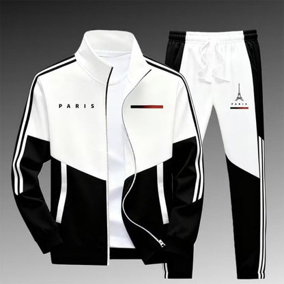☁️Comfortable & Adjustable, Everyday Versatile – Men's Colorblock Zip-Up Jacket & Drawstring Pants Set ✨