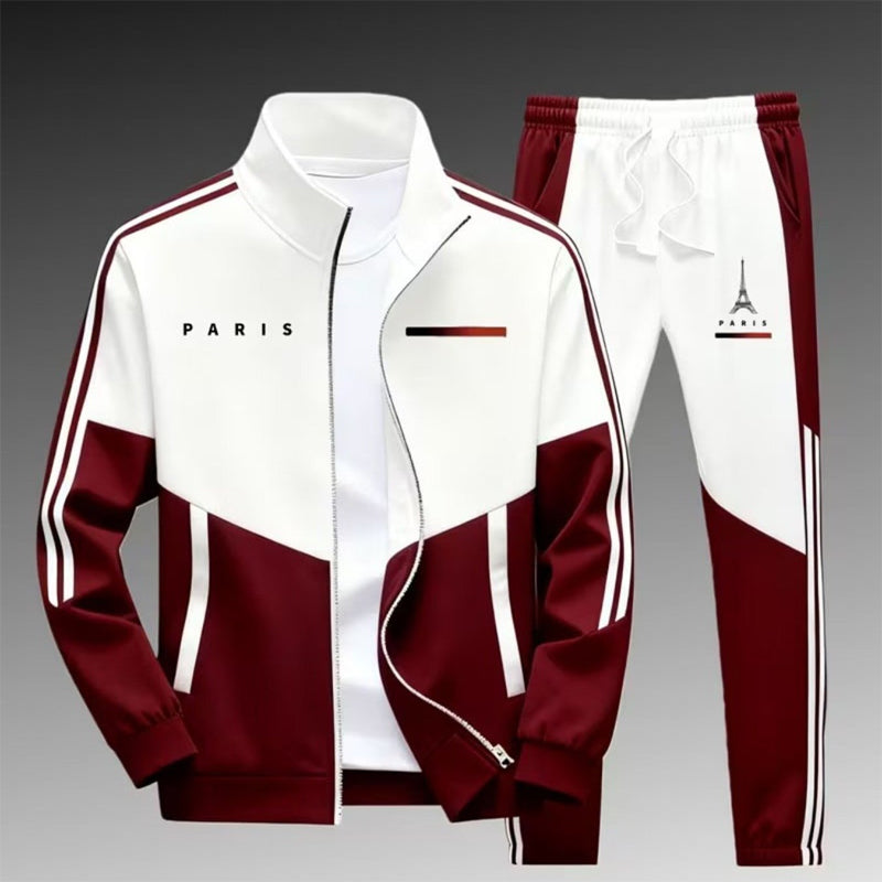 ☁️Comfortable & Adjustable, Everyday Versatile – Men's Colorblock Zip-Up Jacket & Drawstring Pants Set ✨