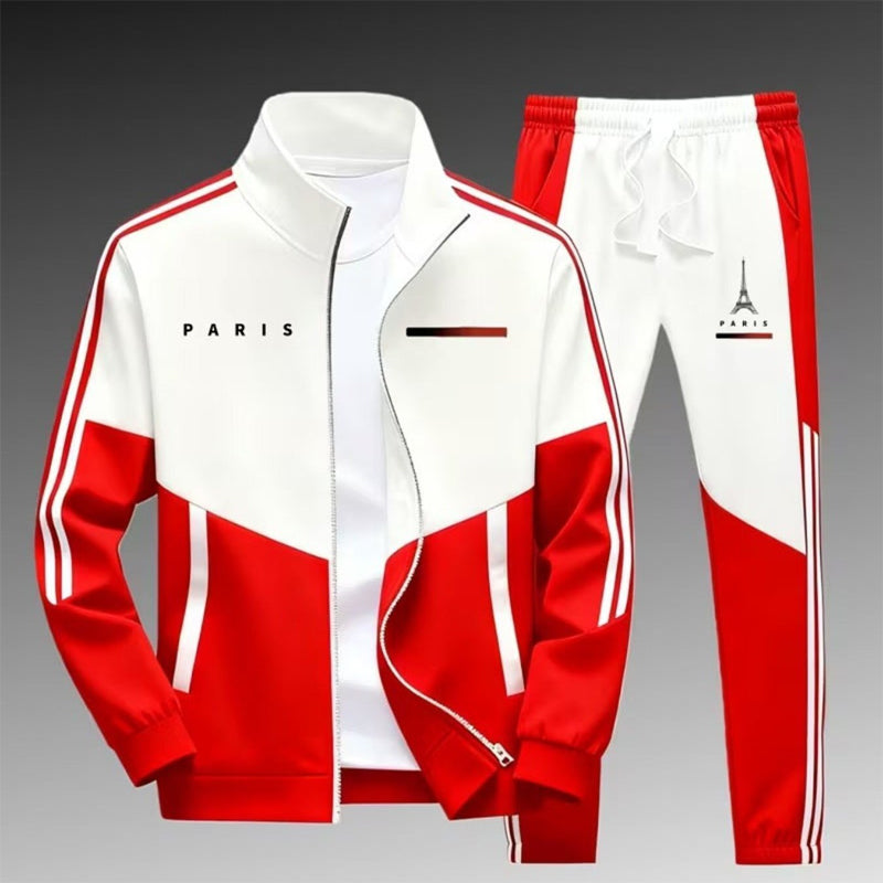 ☁️Comfortable & Adjustable, Everyday Versatile – Men's Colorblock Zip-Up Jacket & Drawstring Pants Set ✨