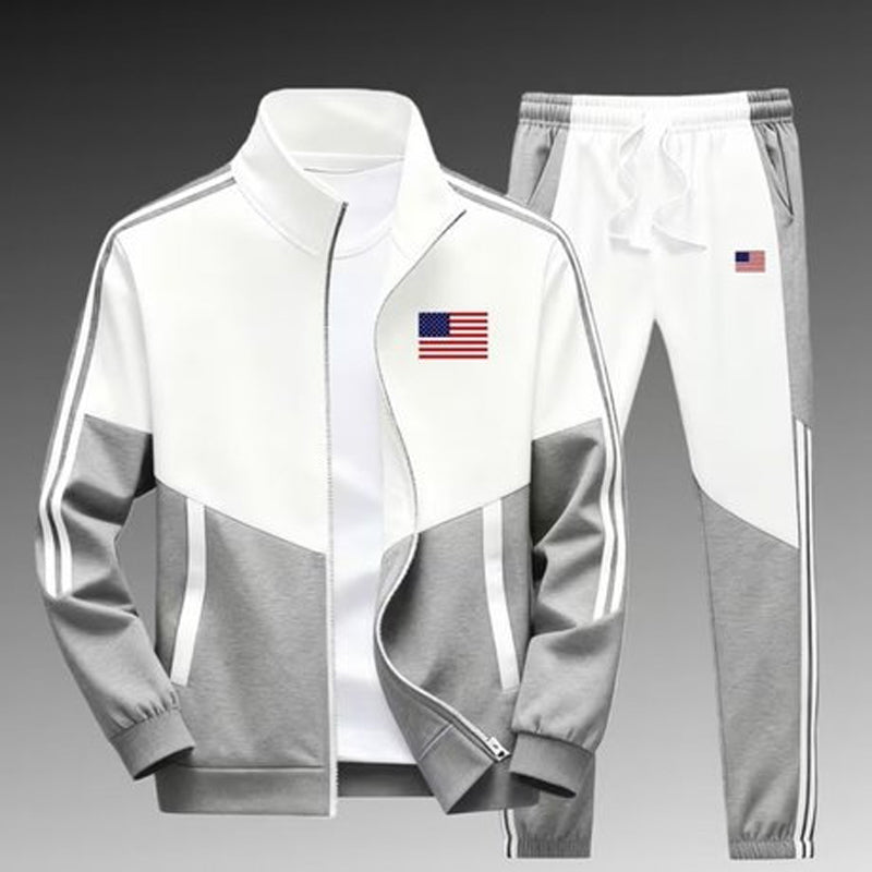 ☁️Comfortable & Adjustable, Everyday Versatile – Men's Colorblock Zip-Up Jacket & Drawstring Pants Set ✨