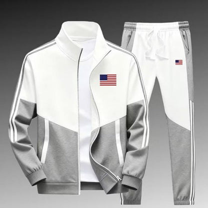 ☁️Comfortable & Adjustable, Everyday Versatile – Men's Colorblock Zip-Up Jacket & Drawstring Pants Set ✨