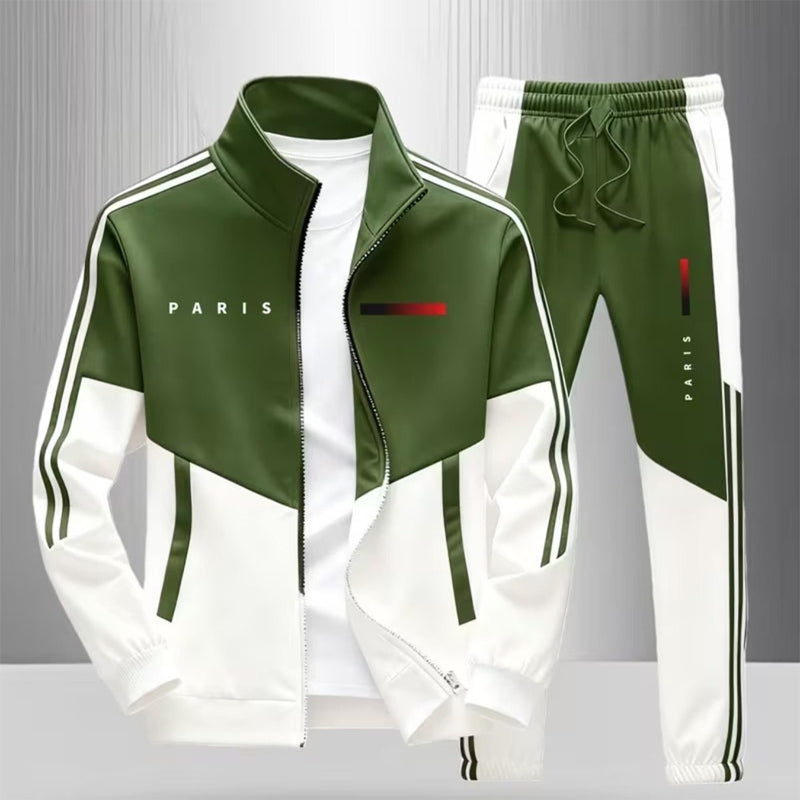 ☁️Comfortable & Adjustable, Everyday Versatile – Men's Colorblock Zip-Up Jacket & Drawstring Pants Set ✨