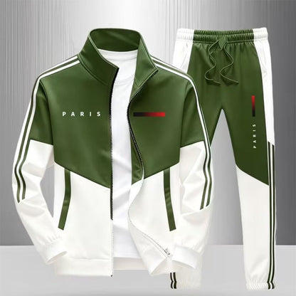 ☁️Comfortable & Adjustable, Everyday Versatile – Men's Colorblock Zip-Up Jacket & Drawstring Pants Set ✨