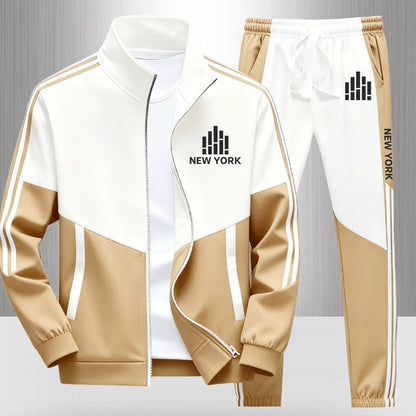 ☁️Comfortable & Adjustable, Everyday Versatile – Men's Colorblock Zip-Up Jacket & Drawstring Pants Set ✨