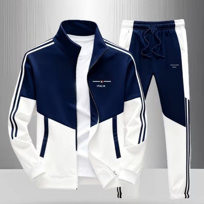 ☁️Comfortable & Adjustable, Everyday Versatile – Men's Colorblock Zip-Up Jacket & Drawstring Pants Set ✨