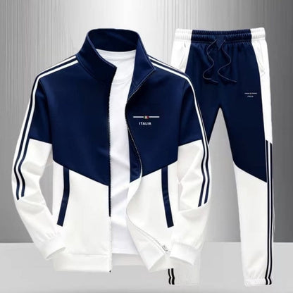 ☁️Comfortable & Adjustable, Everyday Versatile – Men's Colorblock Zip-Up Jacket & Drawstring Pants Set ✨