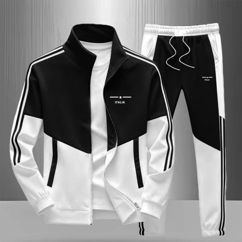 ☁️Comfortable & Adjustable, Everyday Versatile – Men's Colorblock Zip-Up Jacket & Drawstring Pants Set ✨
