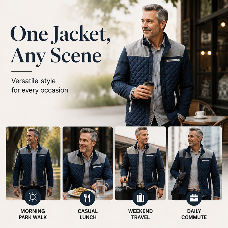🧥Stand Collar Windproof, Heat-Locking Warmth – Men's Casual Quilted Jacket ✨